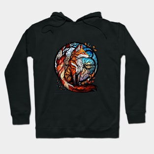 Fox Animal Portrait Stained Glass Wildlife Outdoors Adventure Hoodie